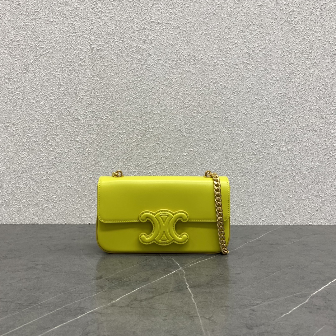 Celine Chain Shoulder Bag Cuir Triomphe In Shiny Calfskin Lemon Yellow 199243